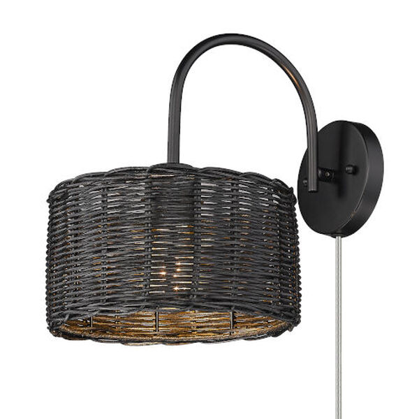 Erma Matte Black One-Light Wall Sconce with Wicker Shade, image 5